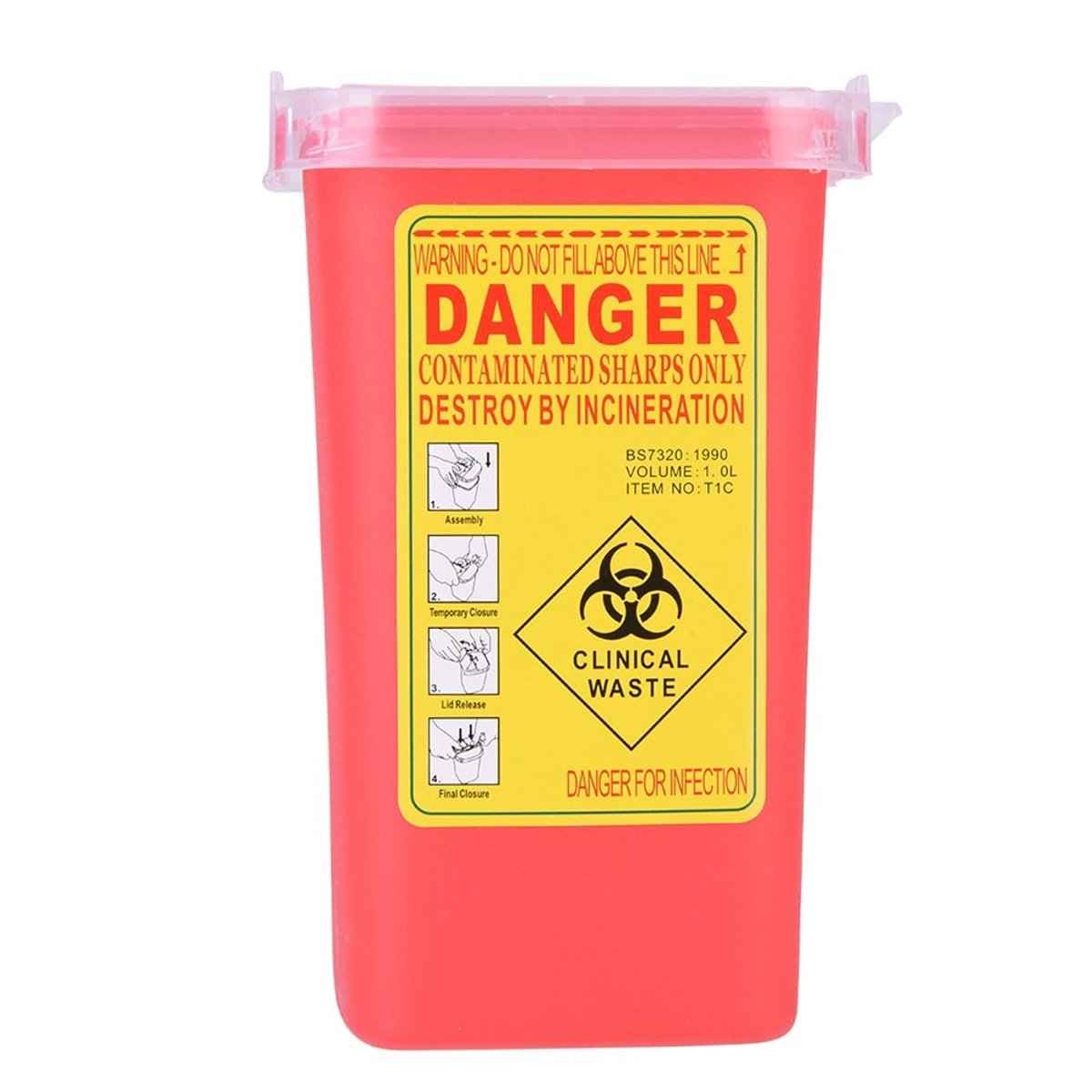 Dailygoods- Afvalcontainer 1 Liter - Scherpe Afvalcontainer - Medische Afvalcontainer - Punctuurbestendig - Klapdeksel - Gebruiksvriendelijk - Naaldcontainer