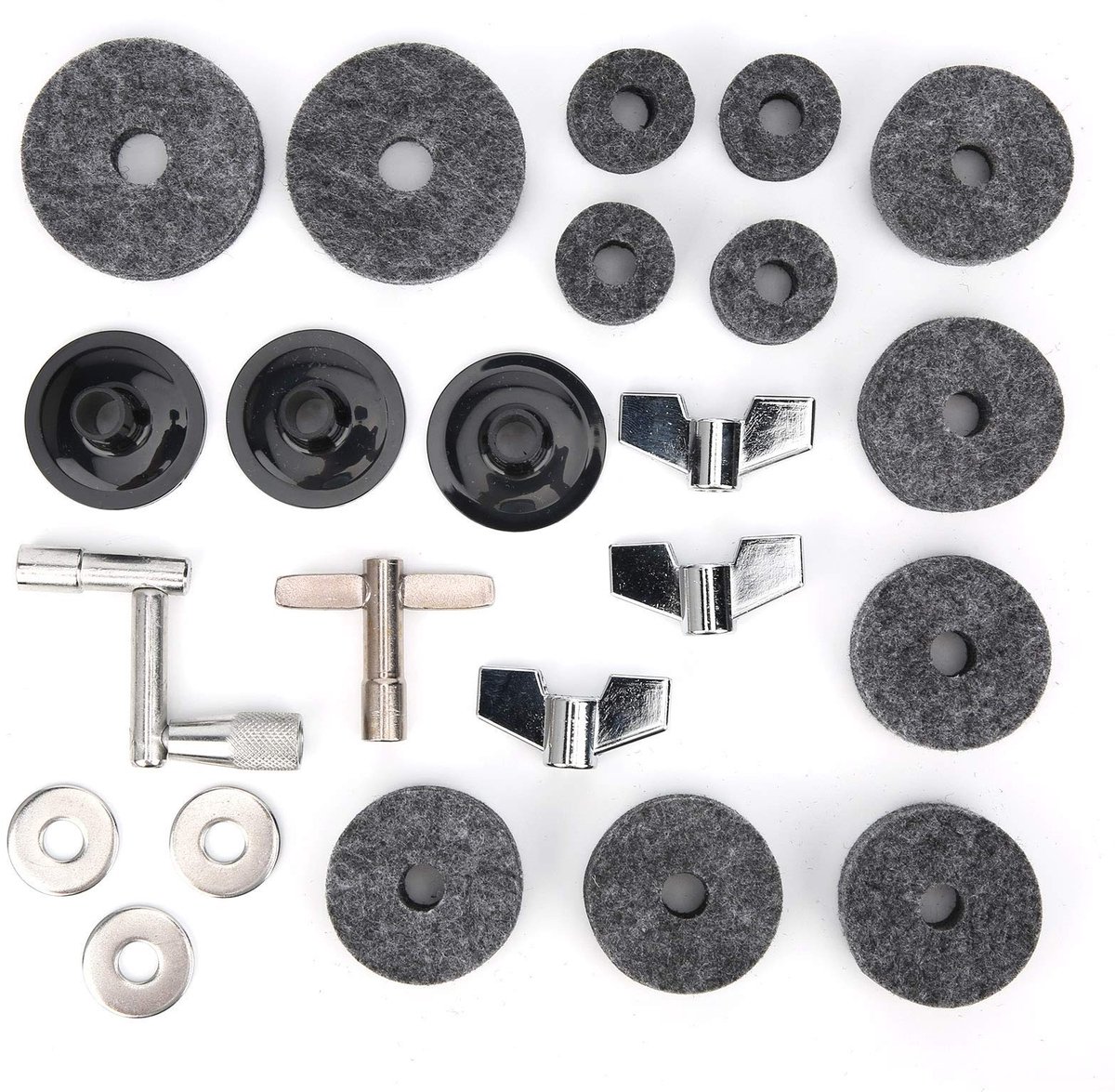 Dailygoods- Bekkenset 23-delig - Viltkussen - Vleugelmoeren - Ringen - Sluiting - Hoogwaardig viltmateriaal - Drumaccessoires