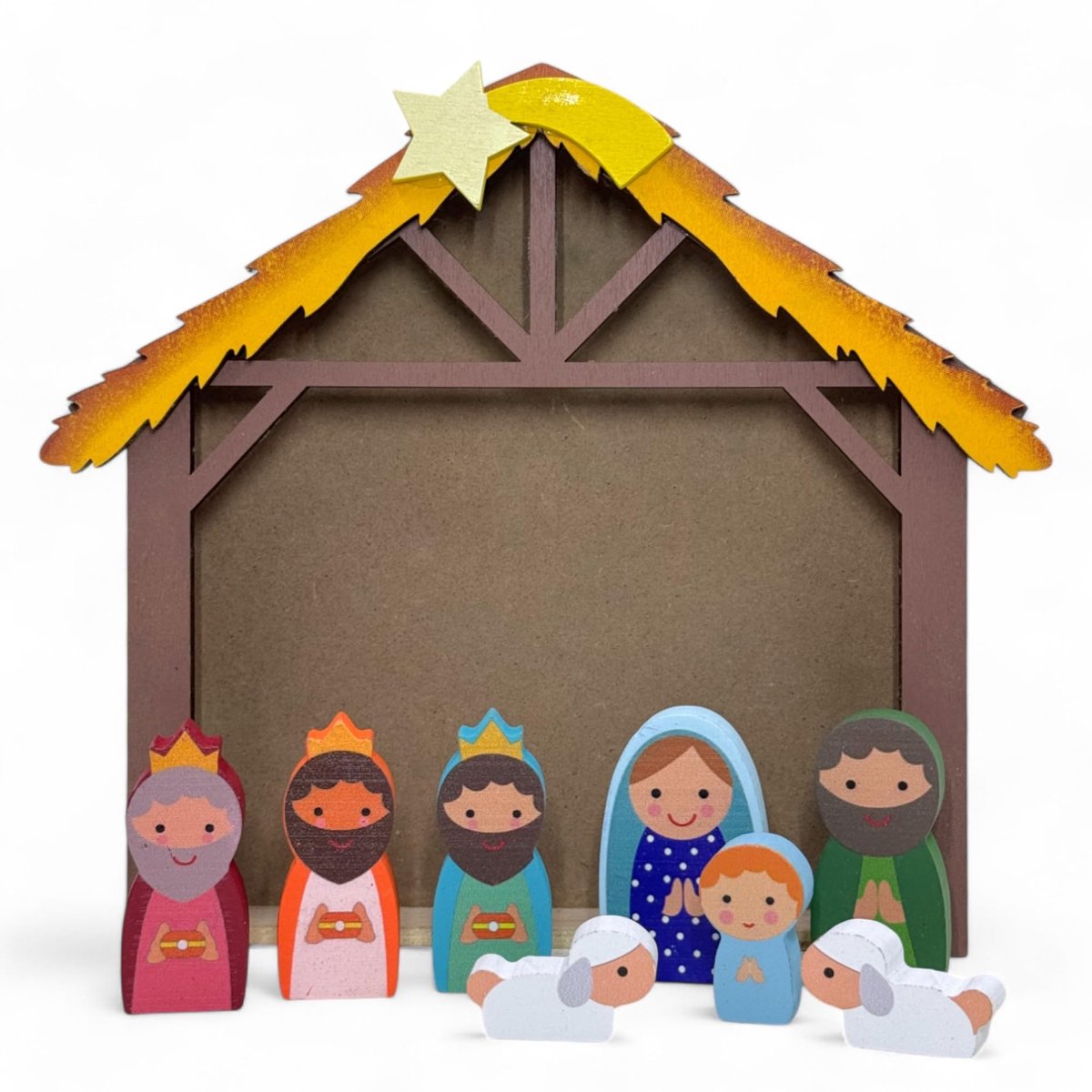 Dailygoods- Kerststalfiguren Handbeschilderd - Houten Figuren - 9-delig - 5 cm Hoog - Kerstdecoratie - Tafeldecoratie - Warme Sfeer - Kerstfiguren