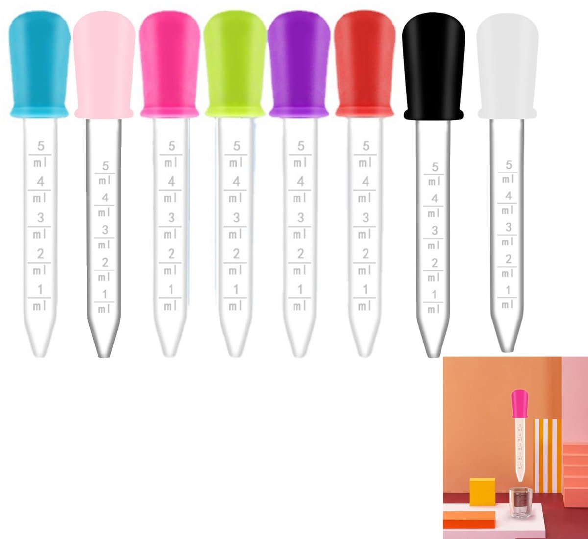 Dailygoods- Pipet Set 8 Stuks - 5 ml - Transparante Druppelaar - Siliconen Druppelaars - M