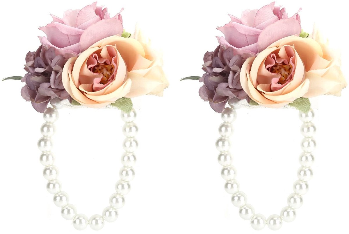 Dailygoods- Corsage Bloem Set van 2 - Corsages Bruidsmeisje - Corsages Bruiloft - Armband - Pols Corsage - Schoudertasje - Bloemcorsage