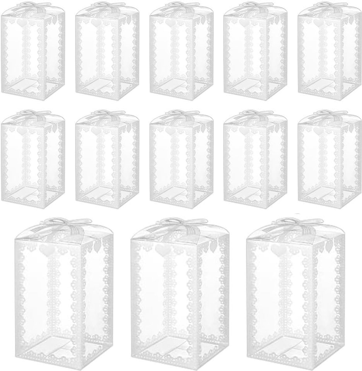 SMOAKEZ- Geschenkdozen 60 Stuks - Transparante Dozen - PVC - Met Witte Strik - Voor Chocoladebons - Perfect voor Bruiloftsgeschenken - Cadeauverpakking