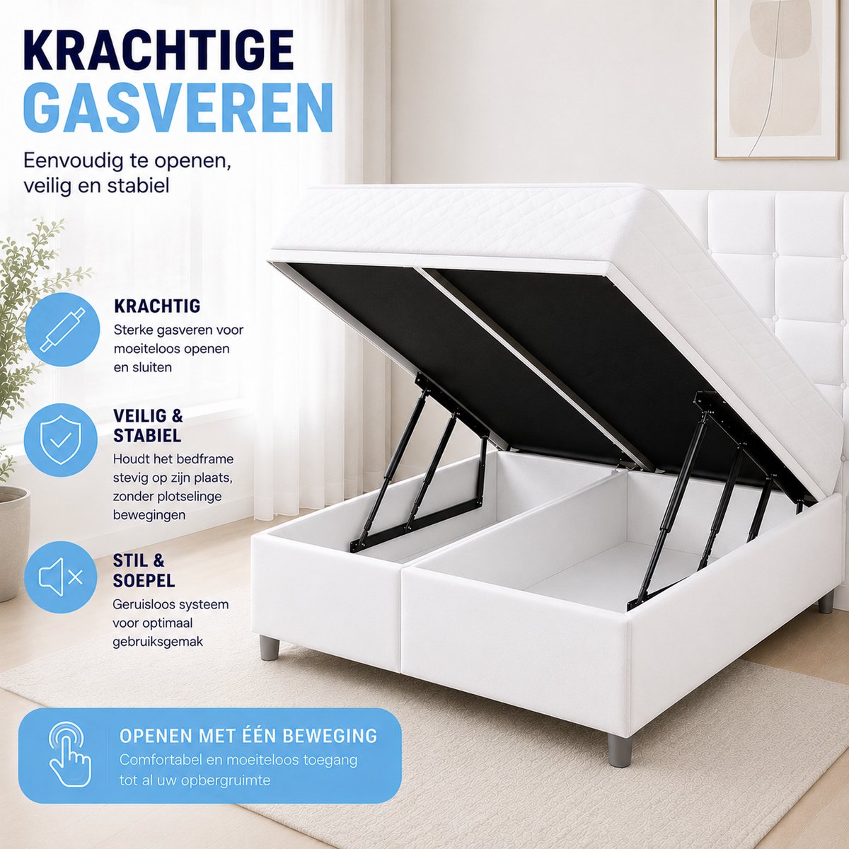 Maan matras ® Boxspring 180x200 | Inclusief Matras & Topper | Wit gestoffeerd | bed | boxspring met opbergruimte | Boxspring compleet thumbnail 5