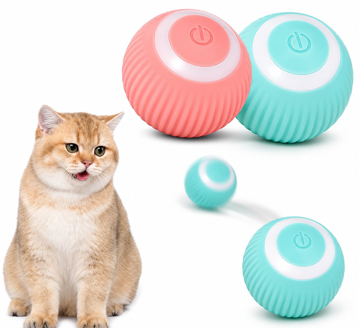 KoningBen®Interactief Kattenspeelgoed – 2 stucks - Zelfrollende Ballen (Roze & Blauw) – Elektrisch & USB Oplaadbaar – Voor Katten & Kleine Honden