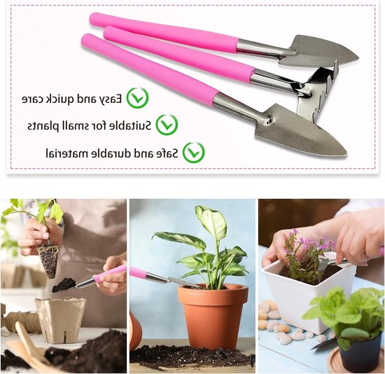 Dailygoods- Tuingereedschapset 3-delig - Roestvrij Staal - Schep/Hark/Spade - Mini Handgereedschap - Voor Potplanten/Vetplanten - Lichtgewicht 0.072kg - Tuingereedschap van Dailygoods — afbeelding 2