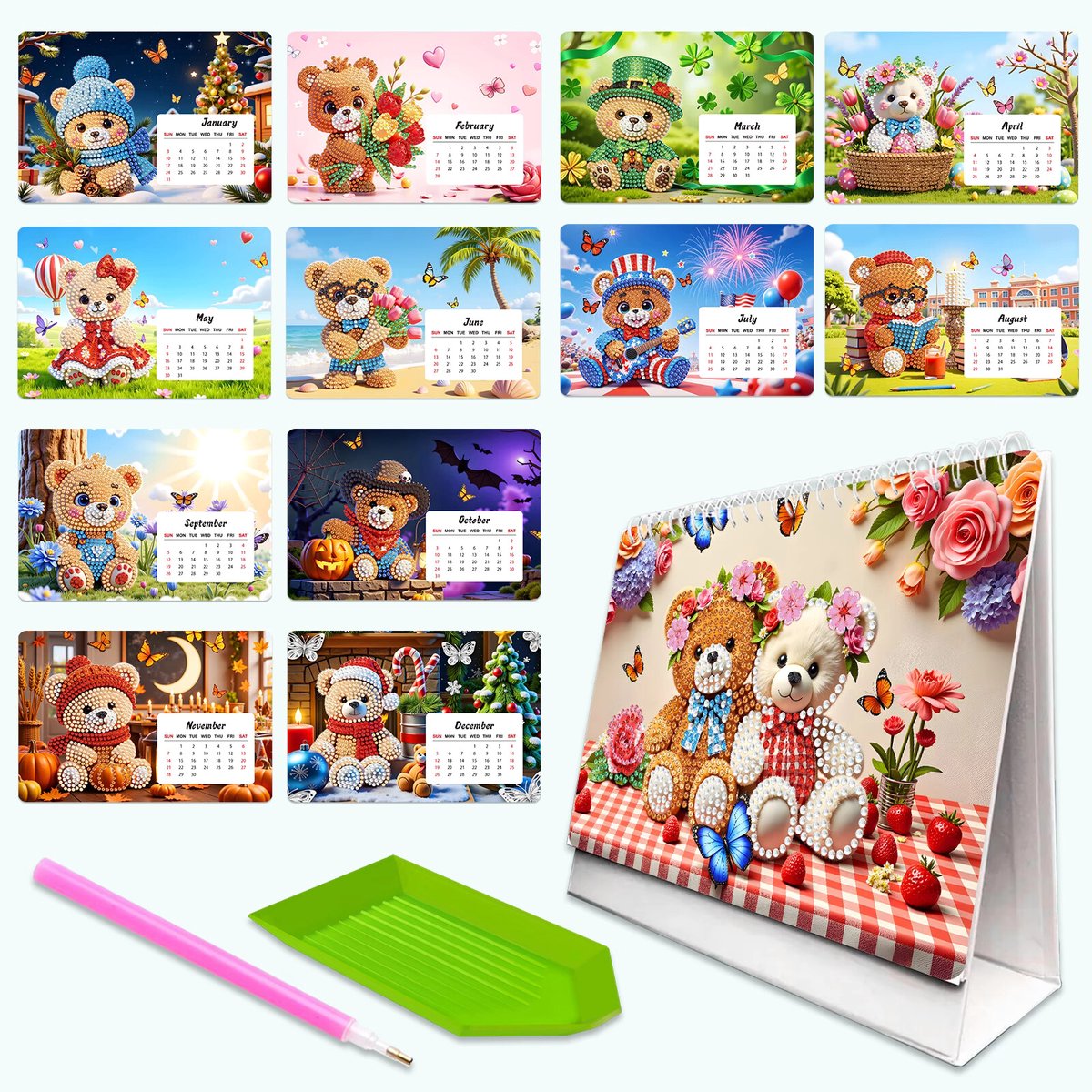 Kalender 2027 - Beren - 016 - compleet pakket - Diamond painting by Wietske