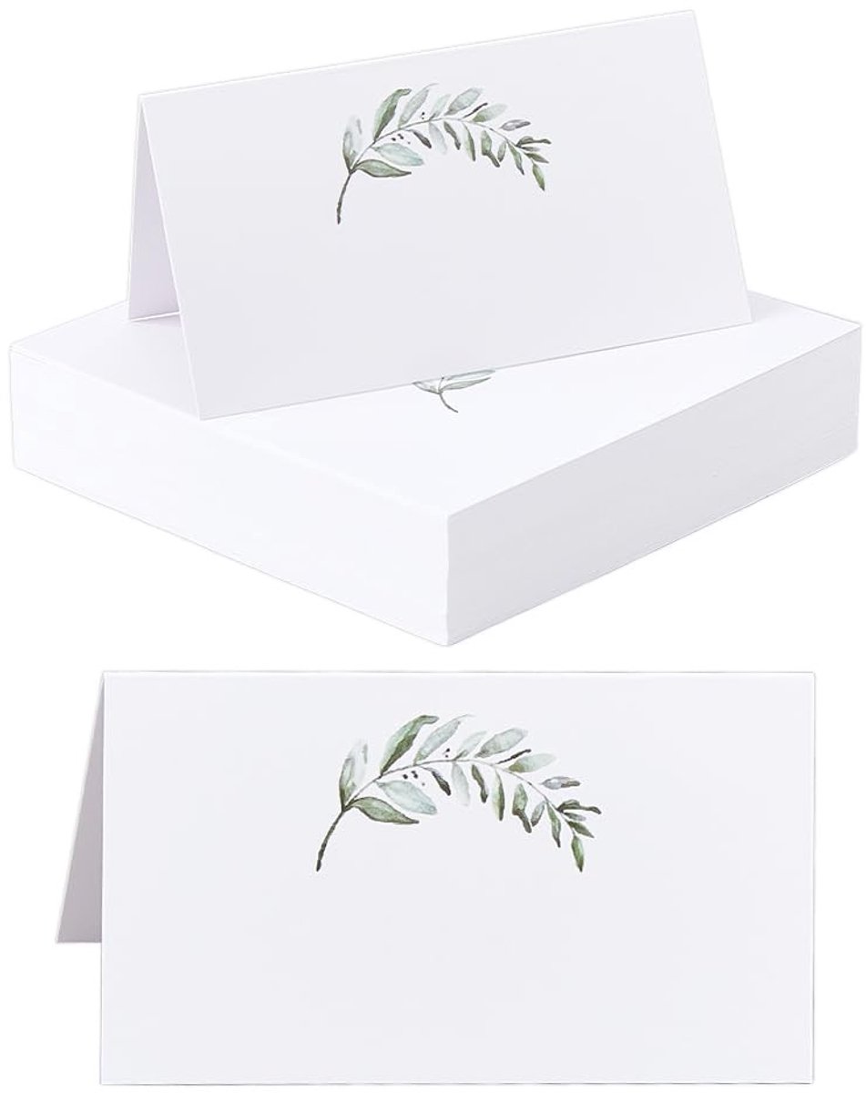 Dailygoods- Plaatskaarten 100 Stuks - Rechthoekig - Bladpatroon - Tentstijl - Verjaardagsfeest/Bruiloft - 90x100 mm - Compact en Stabiel - Tafelkaartjes