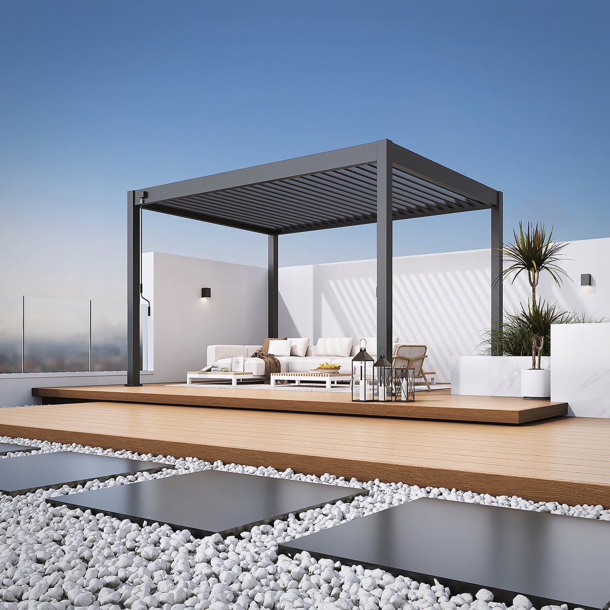 Pergola aluminium 400cm (lengte) x 308cm (breedte) x 256cm (hoogte) RAL 7016 antraciet