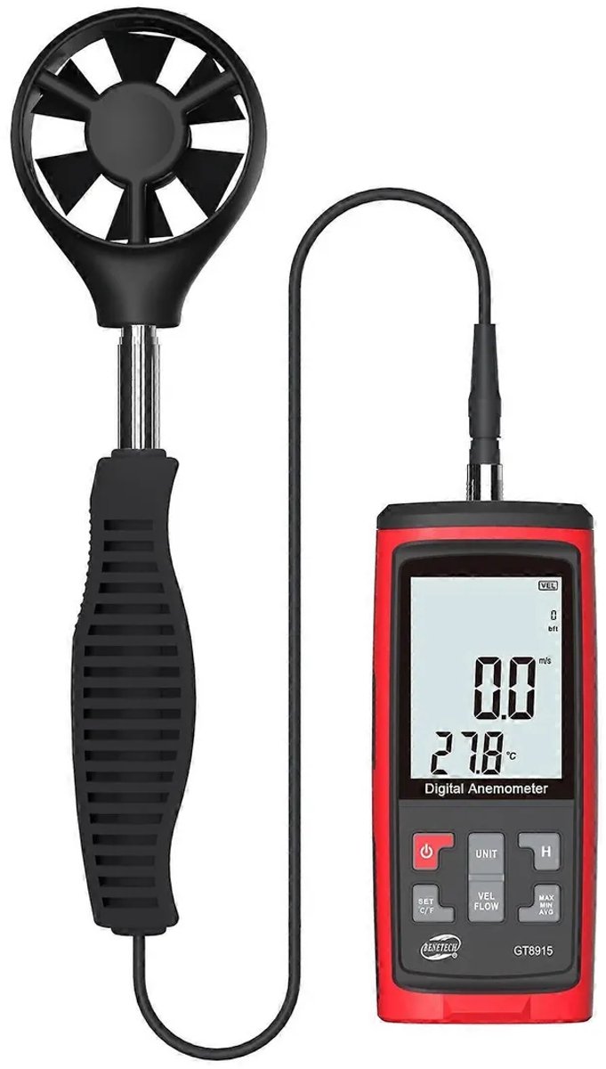 Benetech GT8915 Anemometer Windmeter – Luchtdebietmeter met Telescoopsonde – Luchtsnelheid, Temperatuur, Data Hold, Min/Max/Gemiddelde