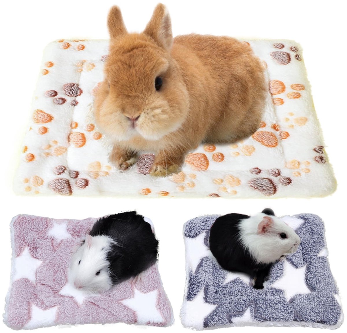 Dailygoods- Pluche Bed – 3 Stuks – Warm Pluizig – Knaagdiertapijt – Voor Kleine Dieren – Cavia/Chinchilla – Comfortabel Nestje – Huisdierbed