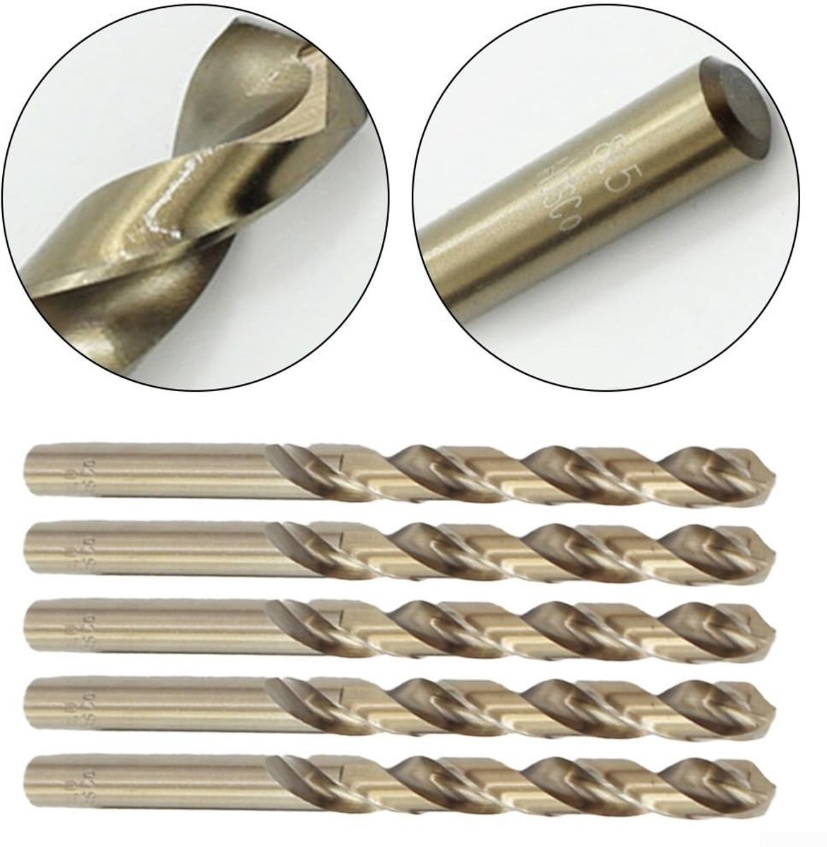 Dailygoods- Kobaltboren 5 Stuks - Ultra-gehard High-speed Staal - Voor Gehard Roestvrij Staal - Duurzaam en Sterk - Splitpunt Design - Boorset