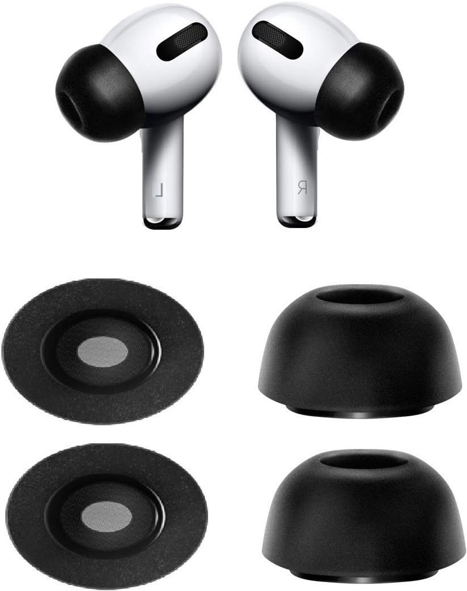 Groot formaat traagschuim oordopjes voor ruisonderdrukking, comfortabele schuimtips met stofbescherming, geschikt voor AirPods Pro, zwart, 2 paar sets, L