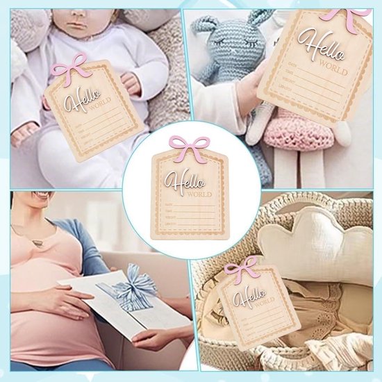 Aankondiging Teken 2 Stuks - 3D Baby Aankondiging - Geboorte Plaquette - Massief Hout - Navajo Wit - Strikdecoratie - Geboorte Bord — afbeelding 5
