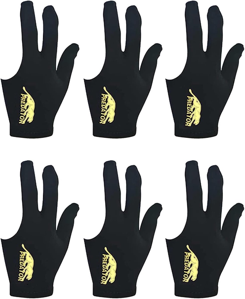 Dailygoods - Biljarthandschoenen - Drievingerhandschoenen - Antislip en ademend - Zwart - Poolhandschoenen - Geschikt voor dames en heren - 6 stuks