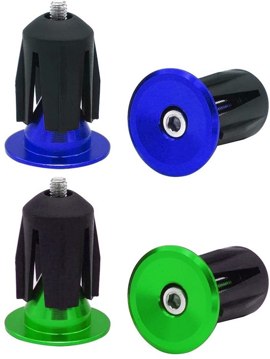 Dailygoods- Handvatdopjes Rubber/Aluminium - 2 Paar - Blauw/Groen - Fiets/Mountainbike/BMX - 3.2 x 2.3 cm - 100% Tevredenheid - Handvatdoppen
