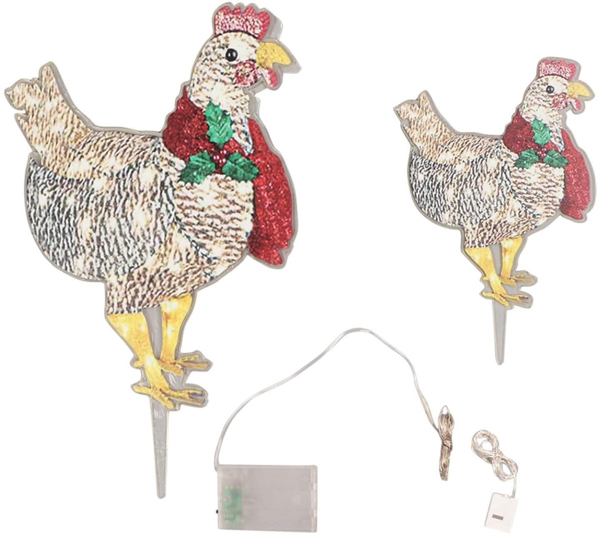 Dailygoods - Oplichtende Acryl Kippen voor Buiten Decoratie Set van 2