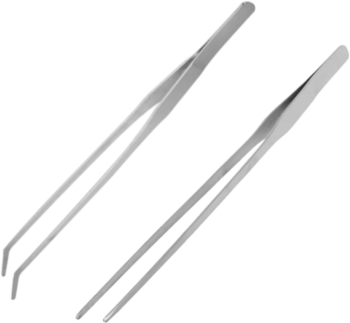 Dailygoods- Pincet Professioneel - Roestvrijstalen Pincet 27 cm - Gebogen/Rechtekop - Geschikt voor Voedselkoken - Duurzaam - Precisiepincet - Keukenpincet