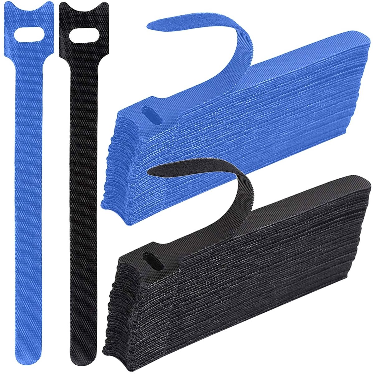 JHUBERS - Pack van 100 Verstelbare Kabelbinders - Herbruikbare Velcro Kabelstrips voor Kabelbeheer