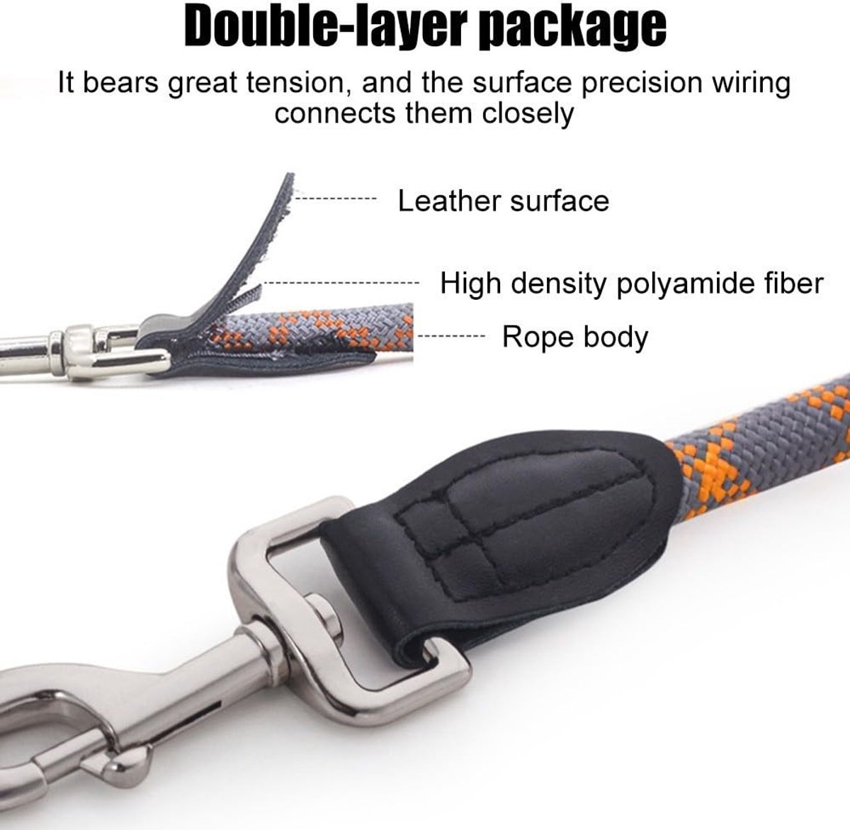 JHUBERS- Hondenriem Elastisch - Nylon Hondenlijn - Gevoerd Handvat - Reflecterende Stiksels - Metalen D-Ring Gesp - Duurzaam Materiaal - Hondentouw