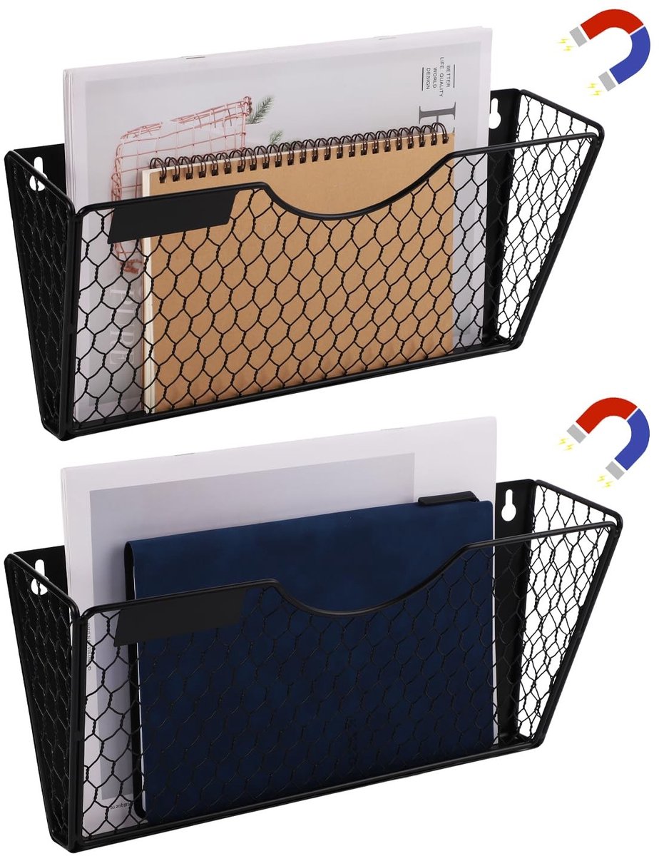 Dailygoods- Vijlhouder - 2 Stuks - Magnetische Vijlhanger - Vijlorganizer - Draadgaas - 35,5x9,2x17cm - Zwart - Bestandshouder