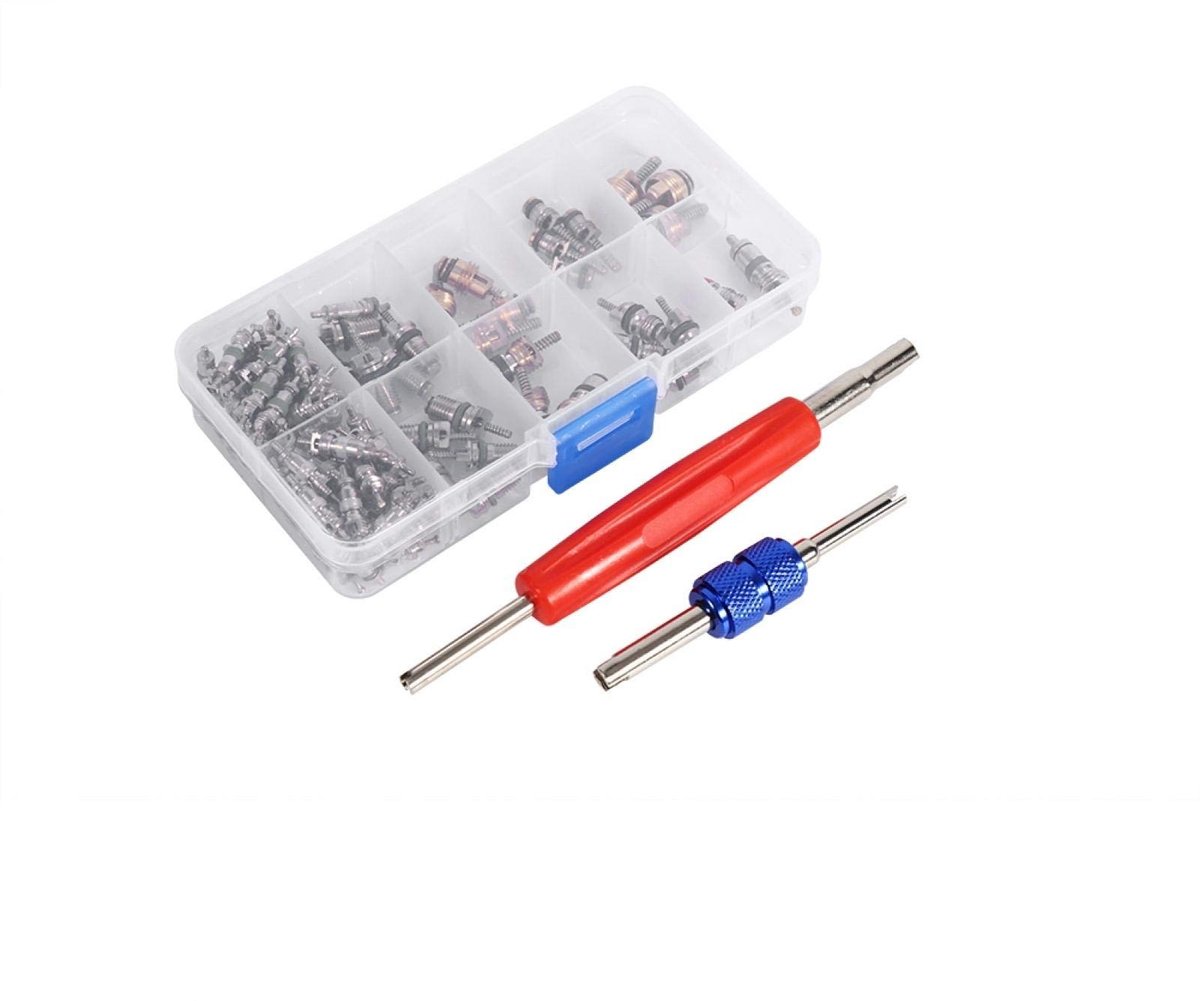 Dailygoods- Ventiel Assortiment Kit - 102 Stuks - A/C R134a/R12 - Koeling - Ventiel Verwijder Tool - Geschikt voor Airconditioning