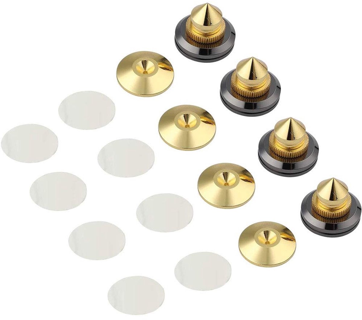 Speaker spikes set met stands voor speaker, cd-audio, subwoofer, versterker en draaitafel - isolatie voeten met shockproof matten en dubbelzijdige adhesive