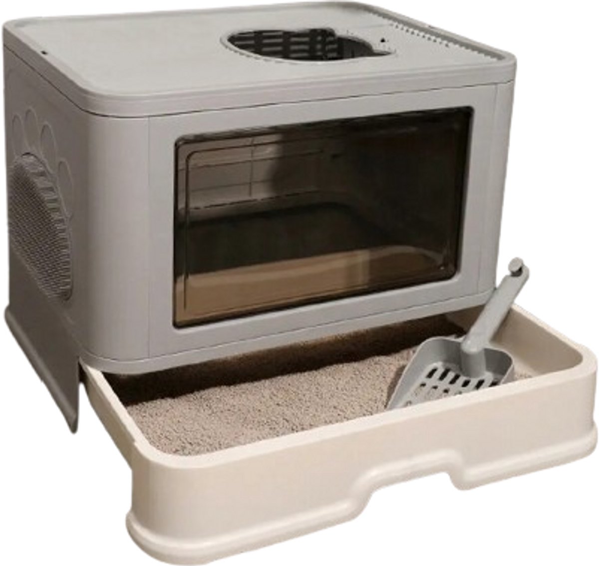 DierDO – Kattenbak – Kattentoilet – Kattenbak met Lade – Grijs/Wit – 50x38x37 cm – Uittreklade – Massagering – tot 10 kg DierDO – Kattenbak – Kattentoilet – Kattenbak met Lade – Grijs/Wit – 50x38x37 cm – Uittreklade – Massagering – tot 10 kg