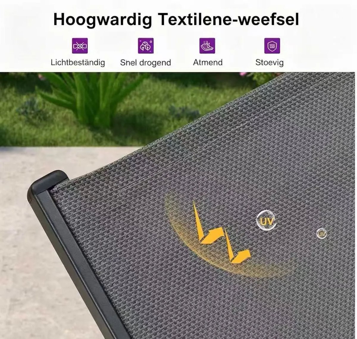 Purple Leaf Ligbedden met wielen en armleuningen - Set van 2 met salontafel - Grijs