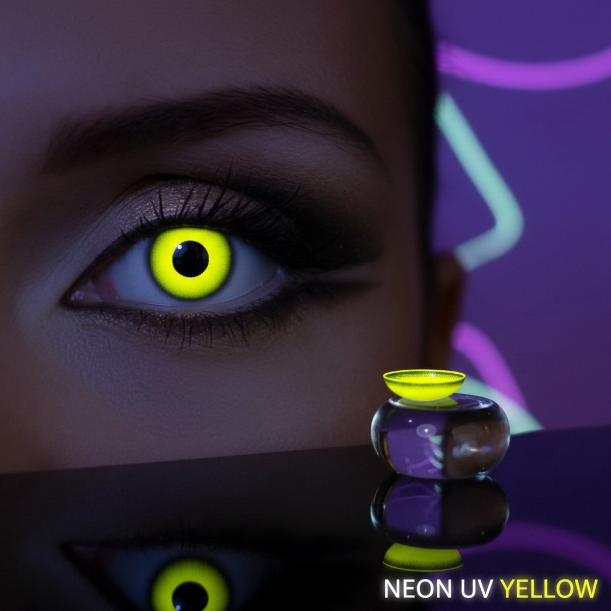 UV Gele Kleurlenzen -Gele uv-contactlenzen zonder sterkte - gekleurde contactlenzen met speciaal uv-effect voor carnaval en cosplay