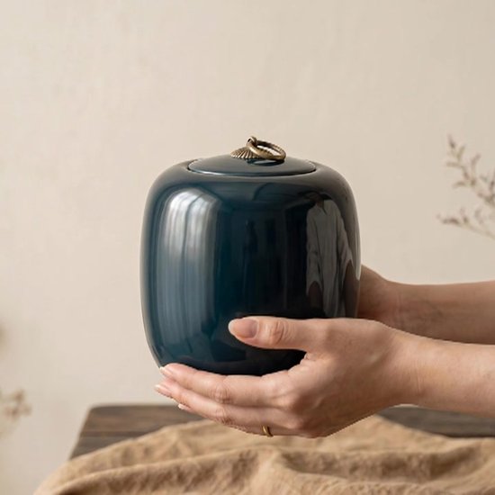 Artic Imperial Urn - 3.7 Liter - Donkerblauw - Luxe As Urn - Keramiek - Voor Huisdieren of Menselijk As - Urne Volwassene