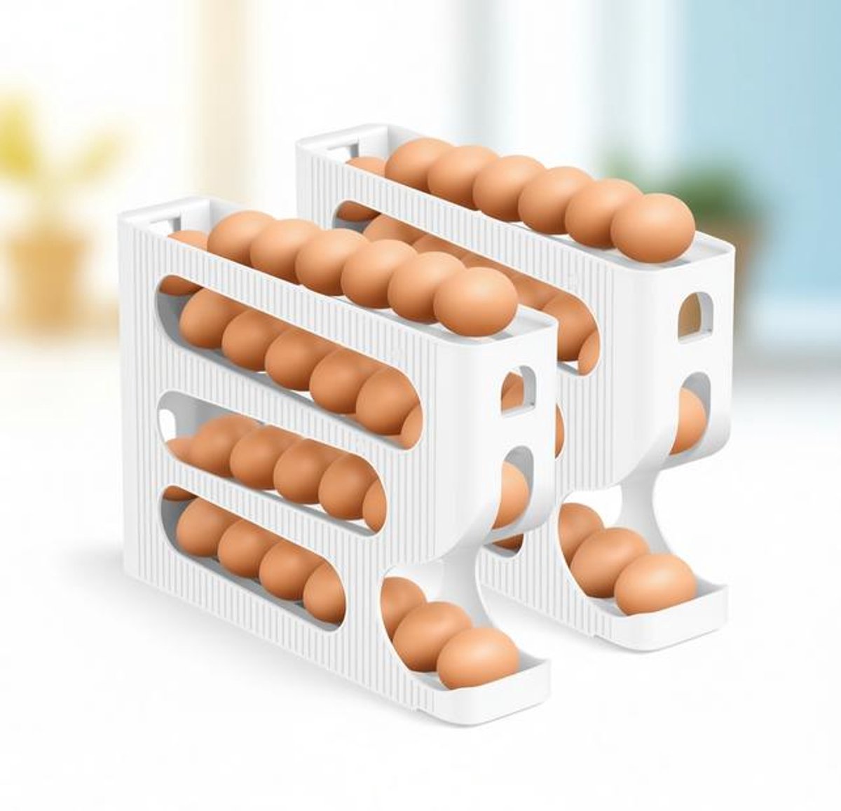 ElleMooi Automatische Rollende Eierdispenser voor Koelkast - Ruimtebesparende Eierhouder voor 56 Eieren - 2 Stuks