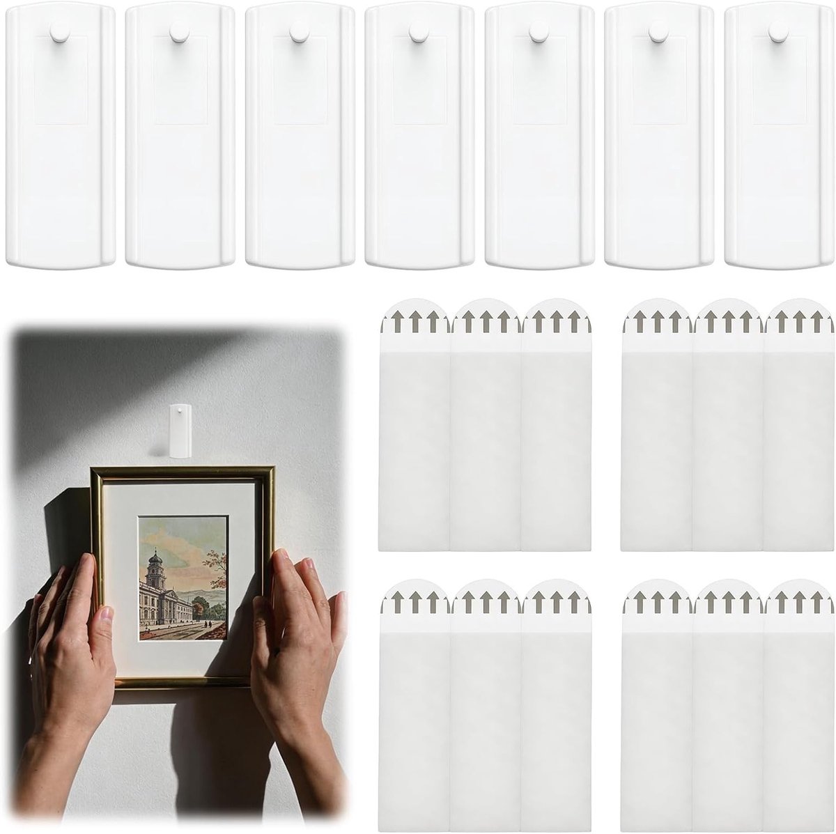 Universele Zelfklevende Fotohangers, 8 Stuks, Geen Boren Nodig, Ideaal voor Posters, Lijsten en Spiegels, Met Verwijderbare Plakstrips