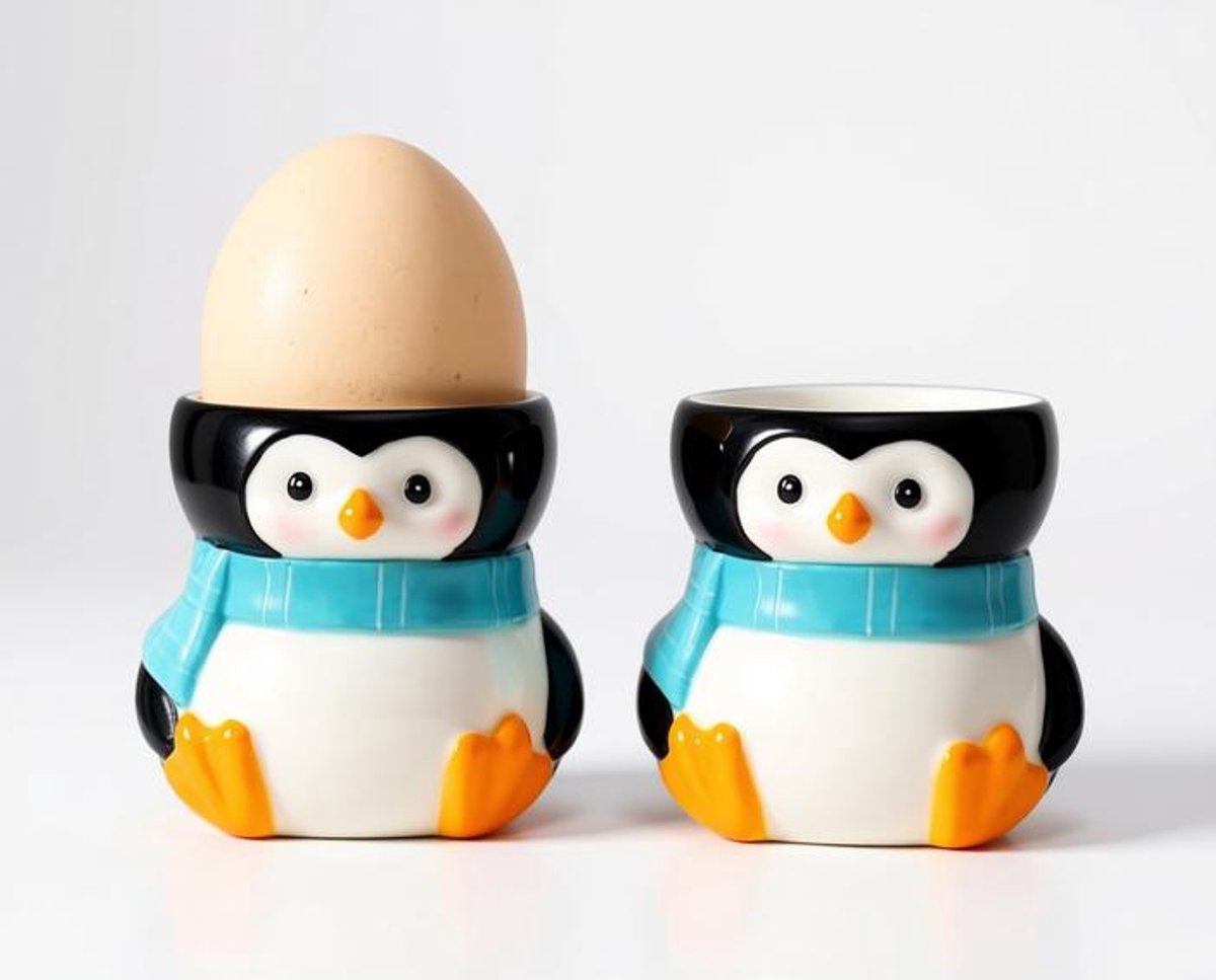 ElleMooi Set van 2 eierdopjes pinguïn - hoogwaardig keramiek - eierhouder servies - ontbijt - cadeau