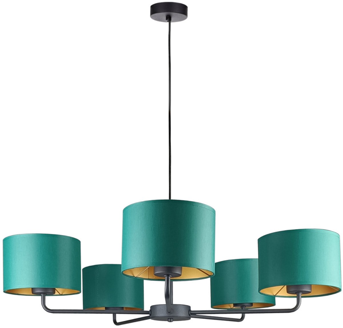 KETER LIGHTING Nia Green Hanglamp 5xE27 – Zwart Metaal & Donkergroene Stoffen Lampenkappen