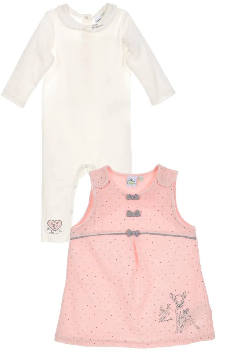Disney Bambi - 2-delige set - lange romper+tuniek - off-white/roze - maat 86 (24 maanden)