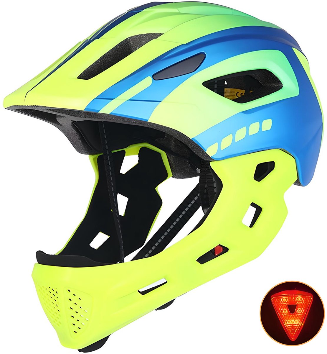 HT-32 Kinderfietshelm – 370g Licht, 20 Ventilatieopeningen, Cabrio Full-Face/Half-Face, Afneembare Kinbescherming, Reflecterende Strepen