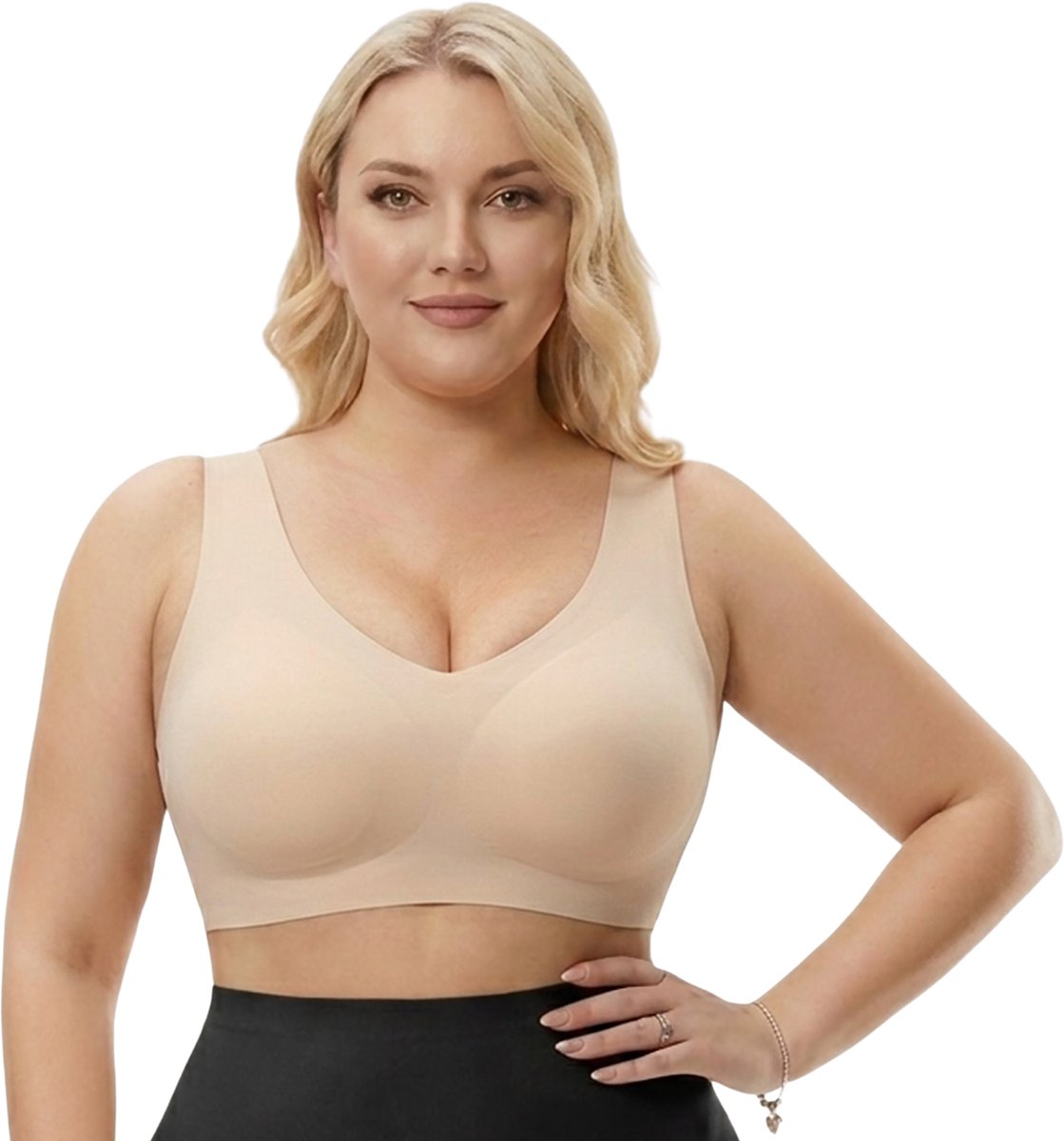 Naadloze Push Up BH Zonder Beugel en Sluiting – Maat 3XL – Beige – Comfort BH Dames - Onzichtbare Seamless BH met Uitneembare Pads - Ademende Stretch BH - Sport BH Dames - Yoga BH - Corrigerende BH - Shapetape