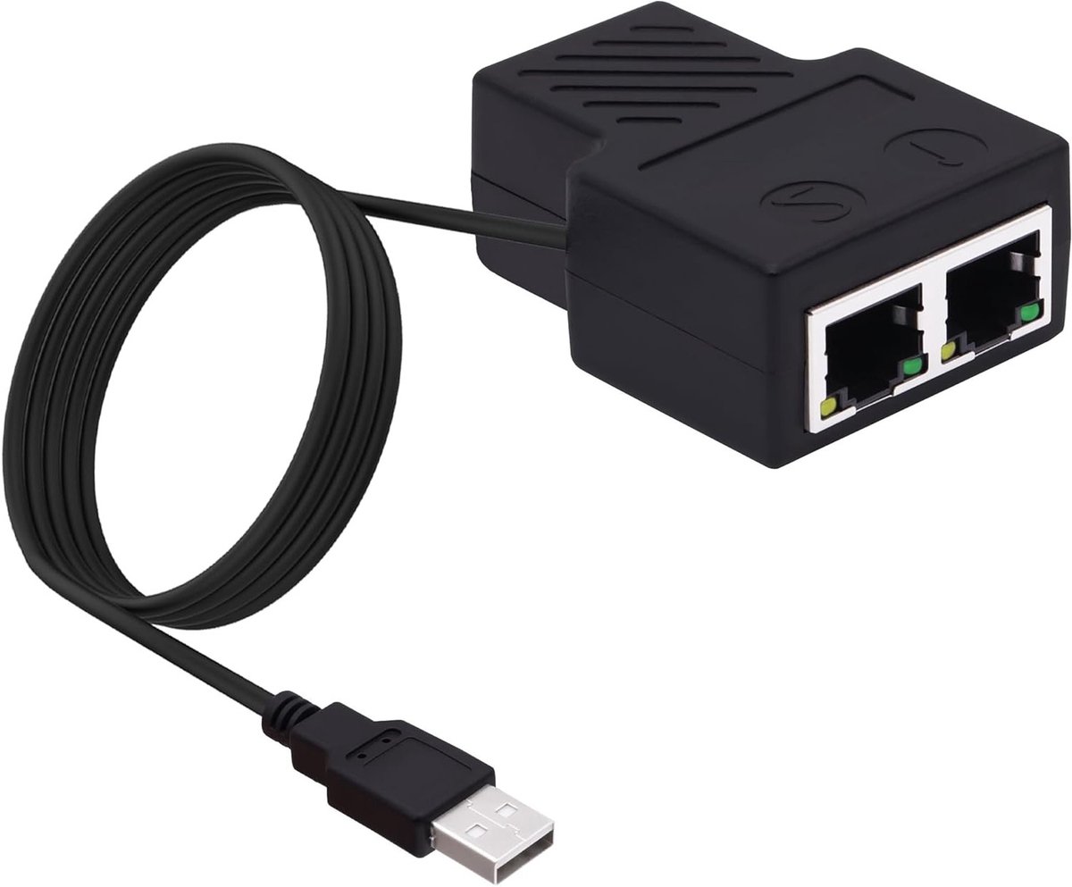 Ethernet Splitter - Netwerk Adapter - Internet Delen - 1 naar 2 Poorten - 5.25 cm - Mat Zwart
