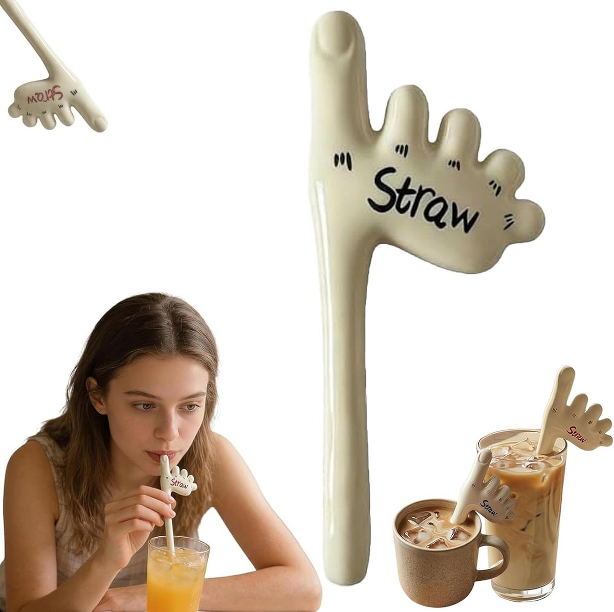 keramische Rietjes - Grappige Drinkrietjes Teenstro - Bekend van TikTok - Brede rietjes - Cocktail Rietjes - Duurzame Rietjes Herbruikbaar - BPA vrij - Zomer - Geschikt voor Smoothies en Cocktails,boba, smoothies, bubbelthee - Zwart
