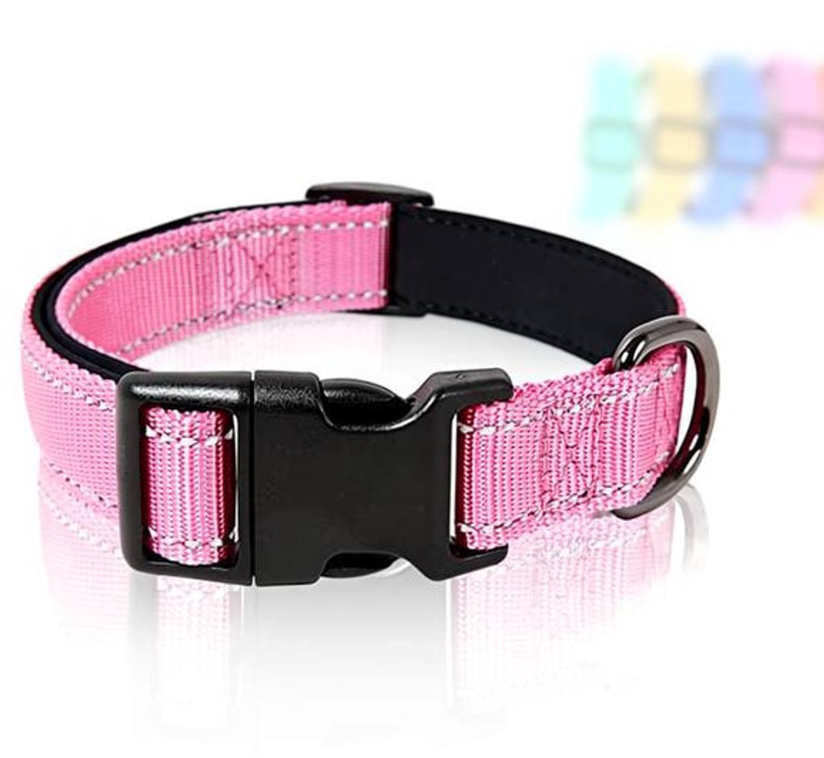 ElleMooi Hondenhalsband, Reflecterend, Neopreen Nylon, Verstelbaar, Roze, Maat M