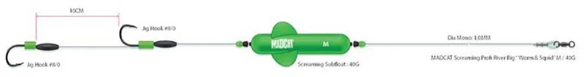 Madcat Screaming Profi River Rig | Worm & Squid | Maat S | 20g