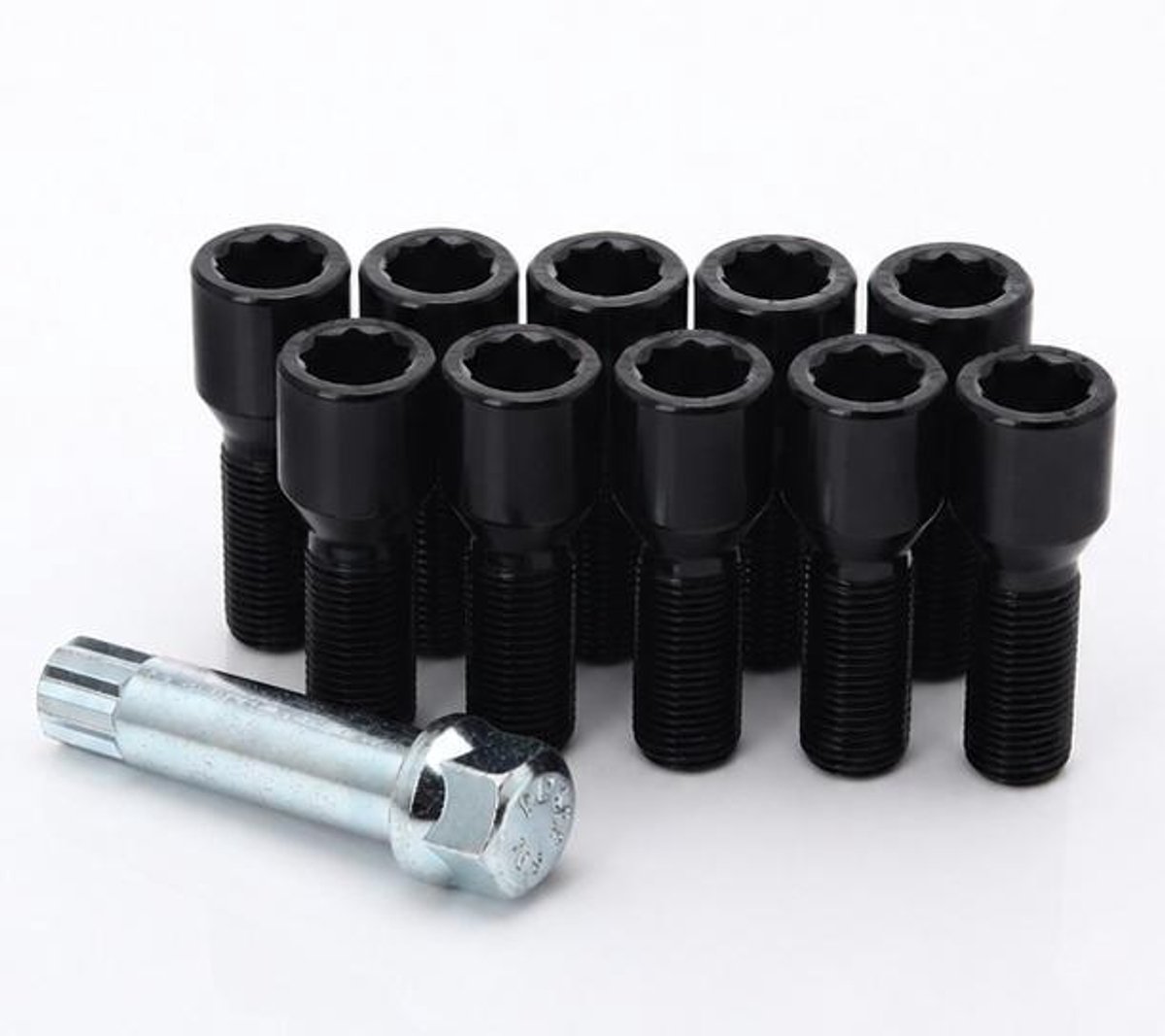 Conische Wielbouten 33MM - M14x1.5 - Tuner - Zwart - 10 stuks plus Adapter Sleutel