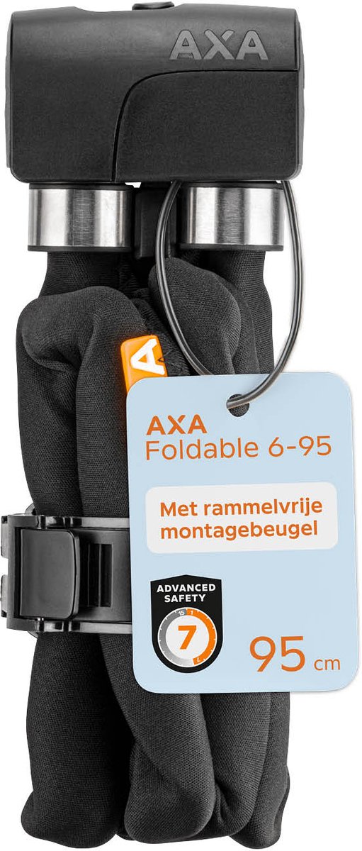 AXA Foldable 6-95 Vouwslot – Slot voor fiets, racefiets, mountainbike – Fietsslot met houder en Sleutelservice – Stalen schakels – 95 cm