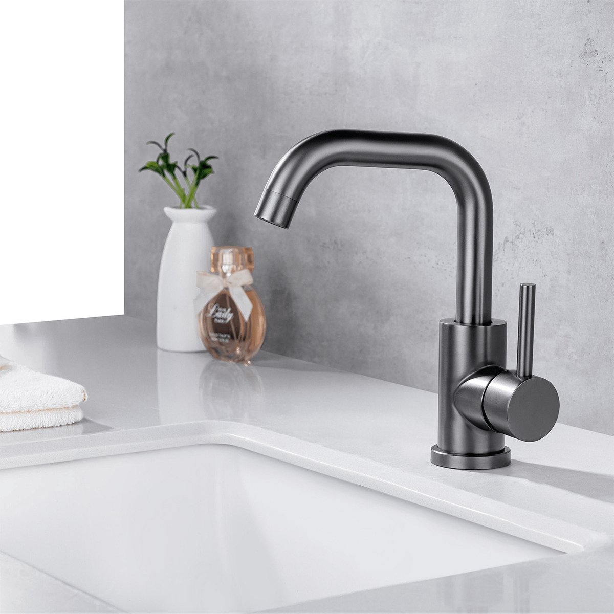LOMAZOO Wastafelkraan Gun Metal Zwart - Gunmetal Badkamerkraan - Badkamer Kraan Antraciet Grijs [SKY]