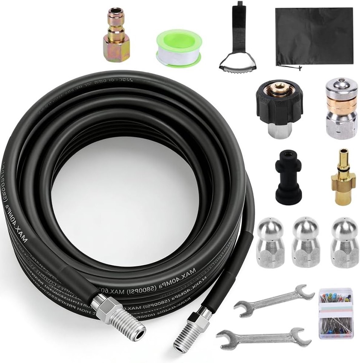 SnelShoppen - Pipe Cleaning Hose Set 1000 cm - Hoge Druk Reiniger Slang 400 Bar - Afvoer Cleaner met Adapters voor K2-K7 - Effectieve Oplossing voor V