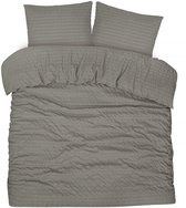 PHLOX Housse de couette Seersucker Deluxe - 100 % satin de coton - Grand lit 240x200/220 cm + 2 taies d'oreiller - Respirant et doux pour la peau - Grège