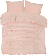 PHLOX Housse de couette Seersucker Deluxe - 100% Satin de coton - Deux personnes 200x200/220 cm + 2 Taies d'oreiller - Respirant & Hypoallergénique - Rose Pêche