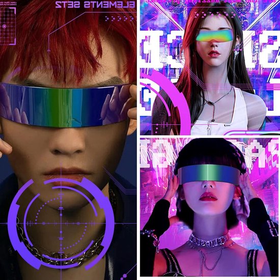 Futuristische Zonnebrillen Set met Kleurrijke Spiegellenzen voor Feestjes en Bars, Trendy Accessoire voor Modebewuste Mensen — afbeelding 3