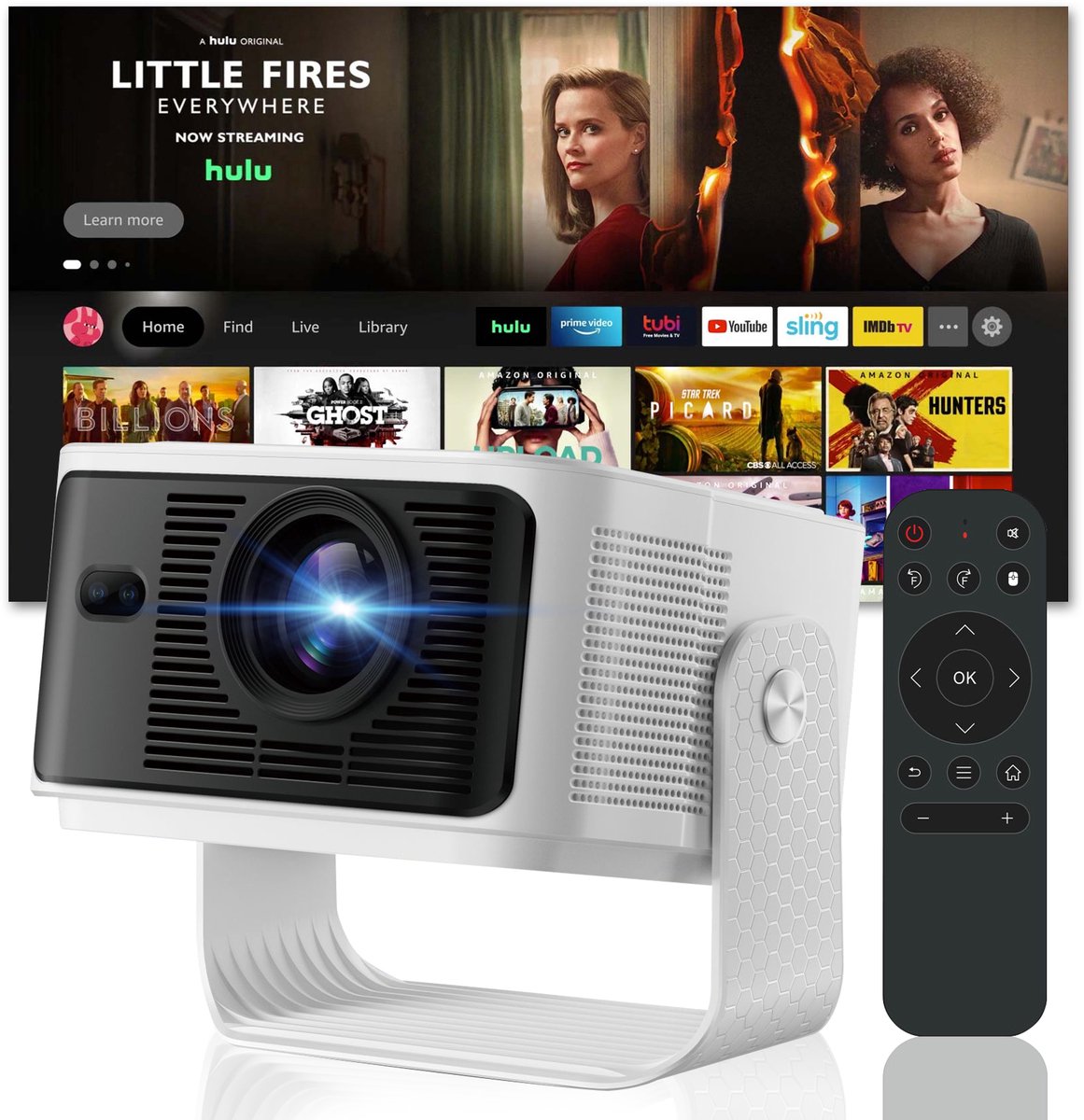 Mini Beamer 4K - Draagbare Smart Projector met Android 11 - WiFi 6 & Bluetooth 5.4 - 30000 Lumen - Auto Keystone - 180° Draaibaar - Full HD 1080P - Home Cinema