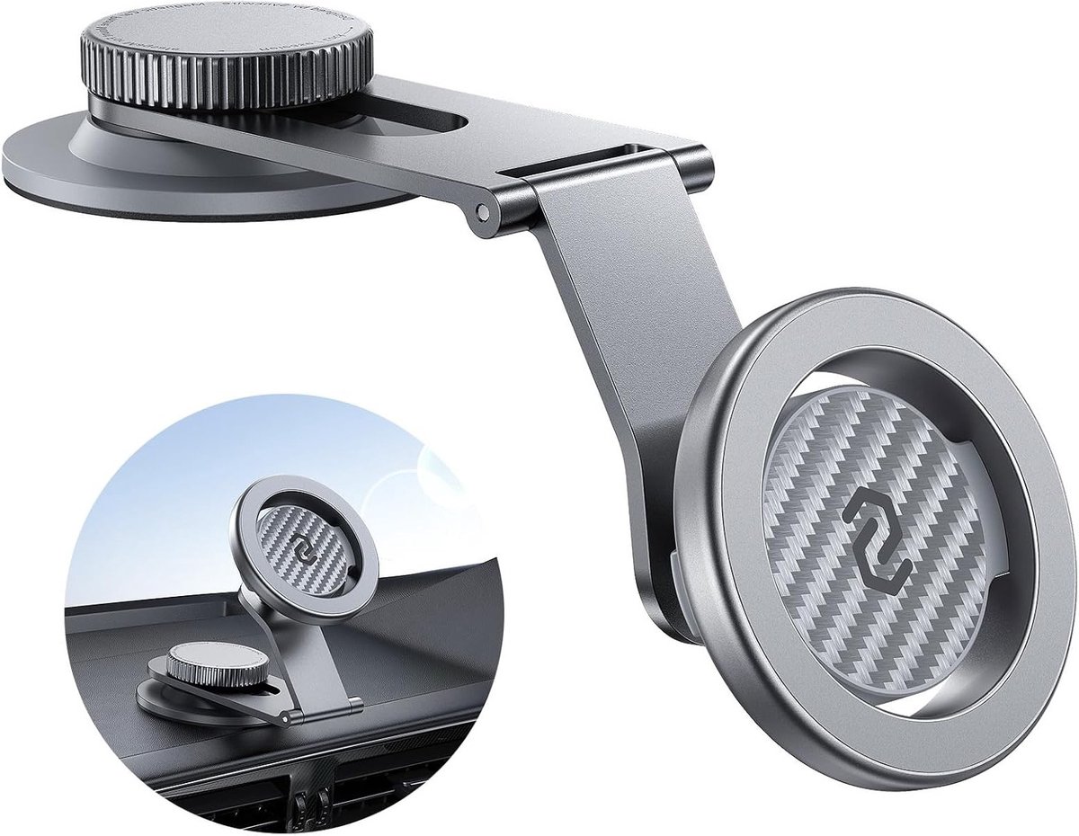 Magnetische Autohouder voor Dashboard en Tesla, Super Stabiliteit voor iPhone 16 Pro Max, Geschikt voor Universele Telefoons, Kevlar Silver Design